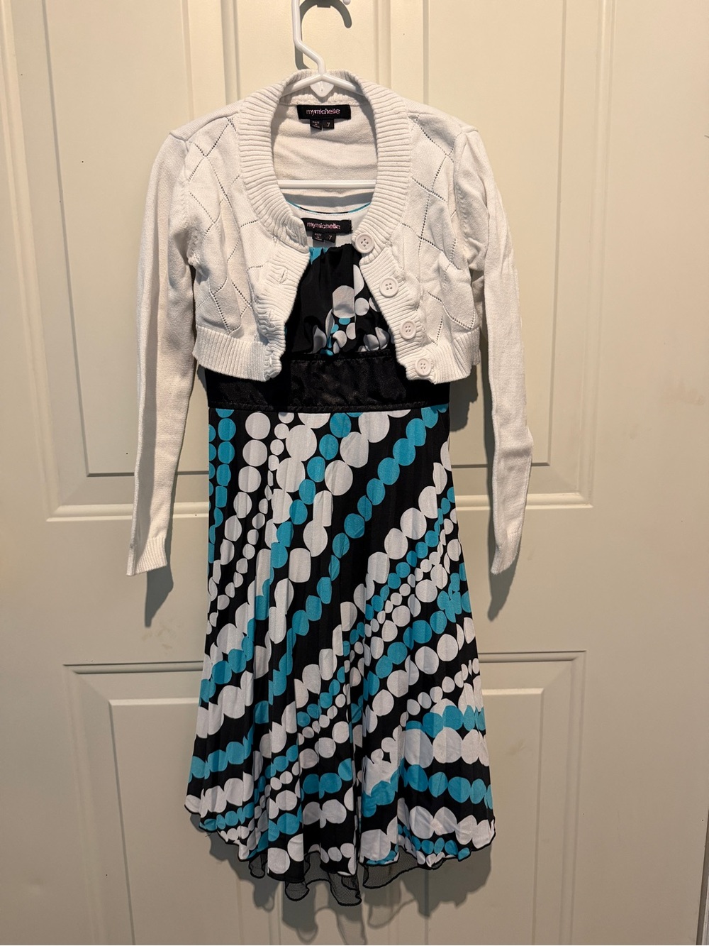 My Michelle Black & Turquoise Polka-Dot Pleated Skirt